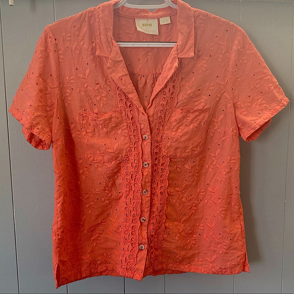 Coral Embroidered Eyelet shirt Maeve Anthro